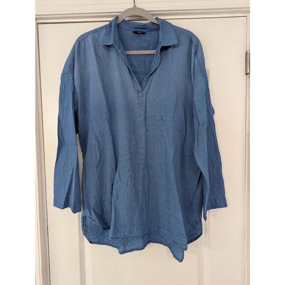 J. Jill Indigo‎ Popover Top women's size medium chambray oversized - Picture 1 of 7
